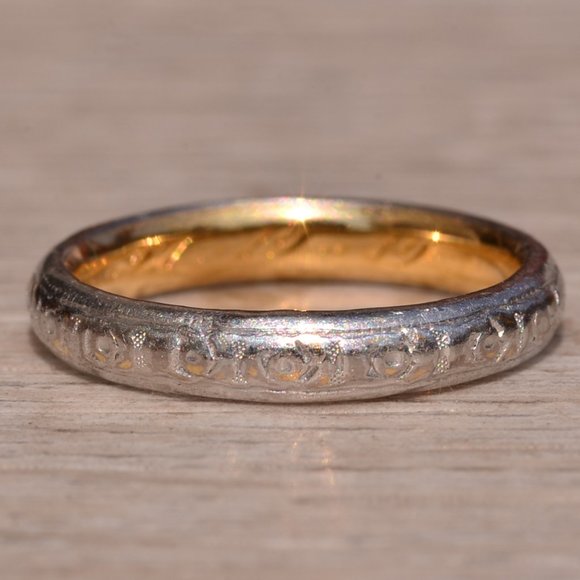 Antique Platinum and 18 Karat Yellow Gold Wedding Band